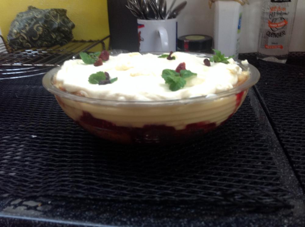 ENGLISH TRIFLE: Normally our Christmas dessert but stove and oven not working so it became a New Year